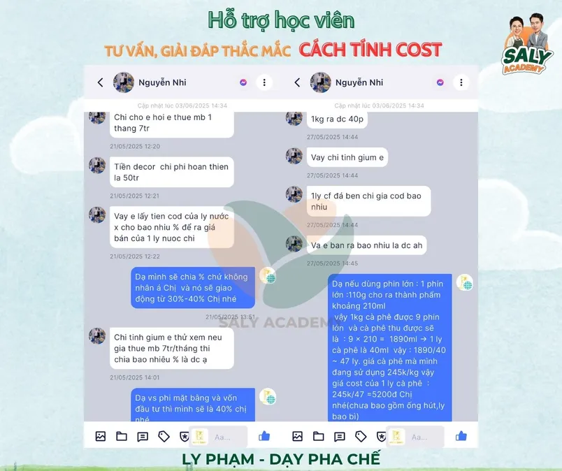 Phản hồi của học viên về việc được hướng dẫn cách tính cost