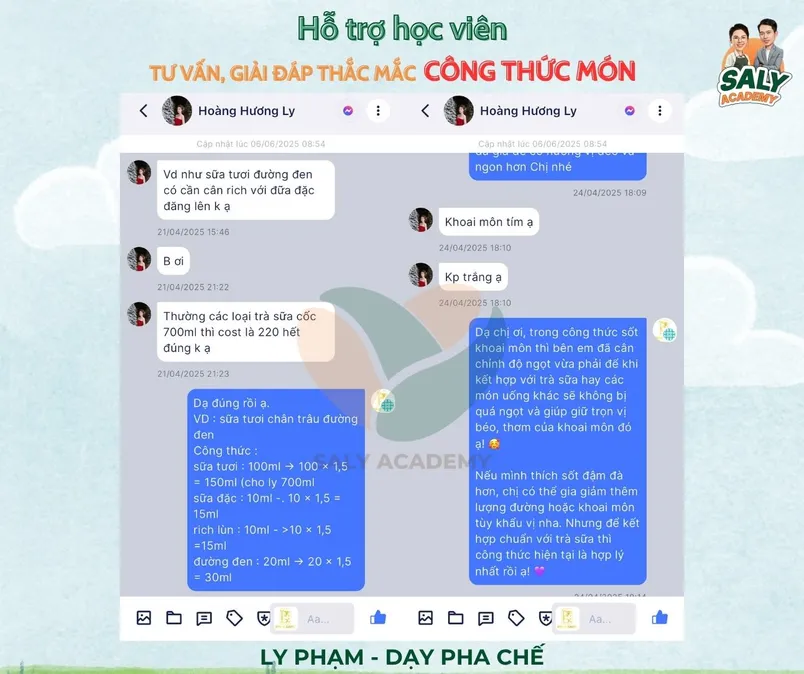 Phản hồi của học viên về việc được giải đáp công thức món